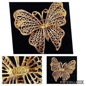 Vintage Gold Napier Butterfly Pin 2" Across